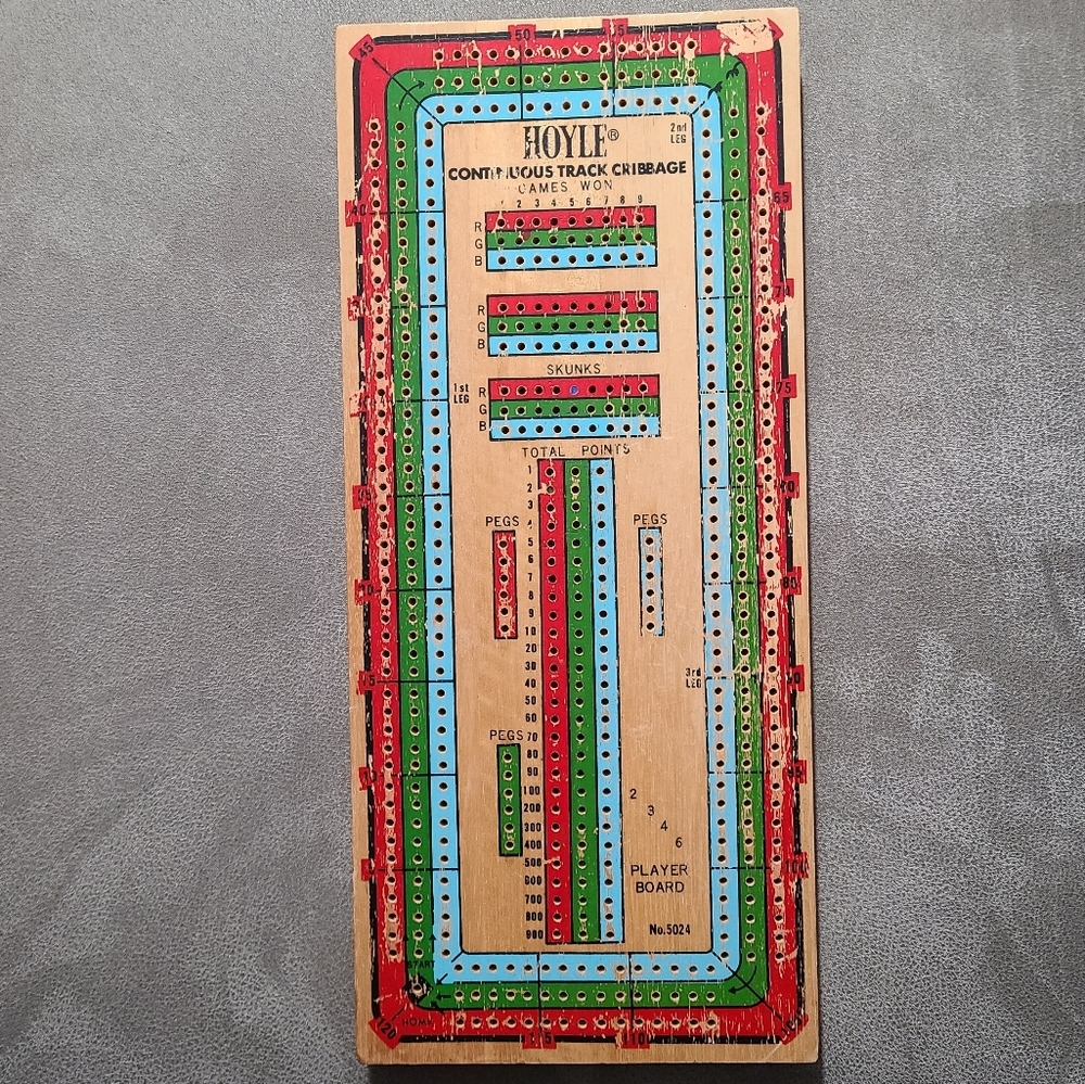 Vintage‎ HOYLE Continuous Track Cribbage Game Board Pegs Colorful